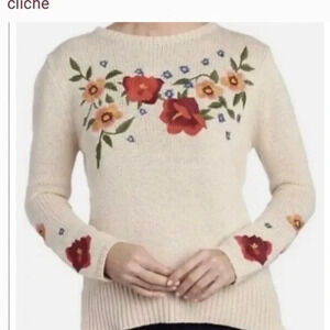 Cliche Women’s Floral Embroidered Sweater NWT